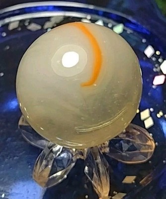 5/8'' NM+ CLEAR BASE WHISPY Ribbon Patch Glass Toy Vintage VITRO Marble