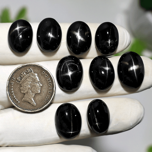 Estrella de Plata ~ 9 PIEZAS Piedras Preciosas Cabujón Ovalado Estrella Negra Natural 15mm-17mm - Imagen 10 de 12