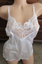 vtg SILKY WHITE nylon 4" LACE camisole slip top LINGERIE VASSARETTE sz 2XL/ 46
