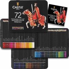 Castle Art Supplies 72 Watercolor Pencils Set | Vibrant Pigments for Blending, D