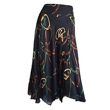 Ralph Lauren Blue Label 100 Silk Skirt Size 8 Black Equestrian Horsebit VTG