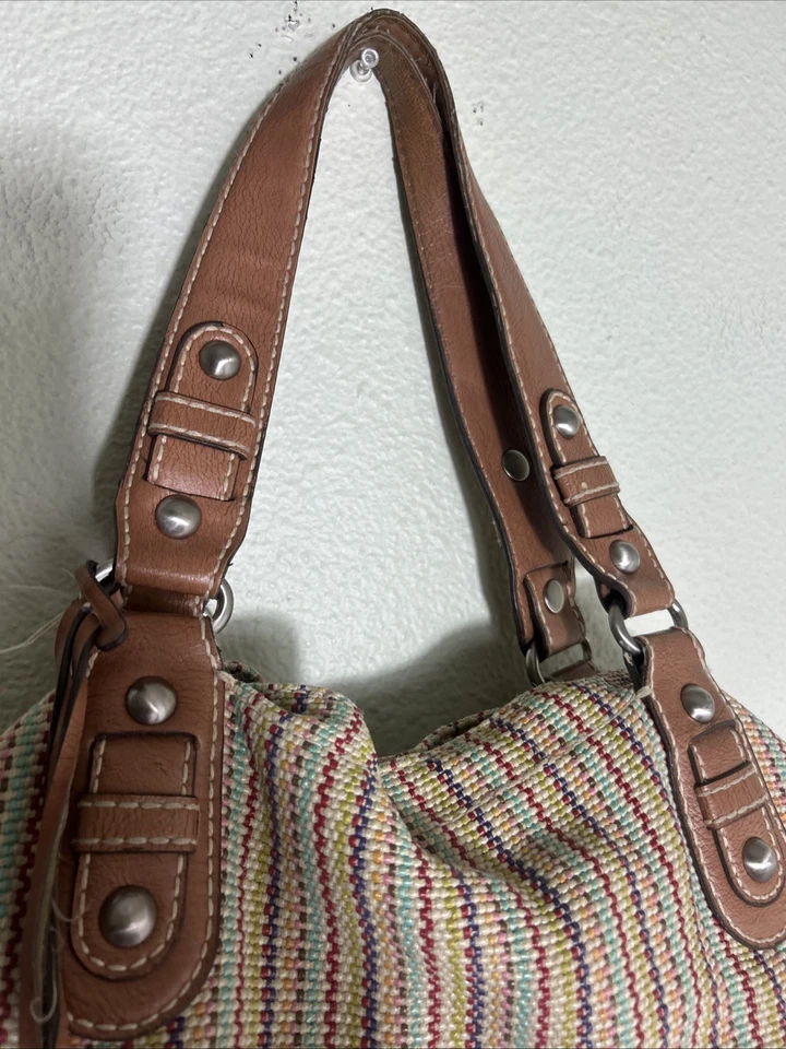 Fossil Key Multi-color Stripe Woven Straw Large Tote Satchel Hand Bag Purse - Image 3 of 4