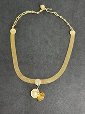 Vinatge Gold Plated Mesh Chain Round Locket Chain Link Choker Necklace 15”