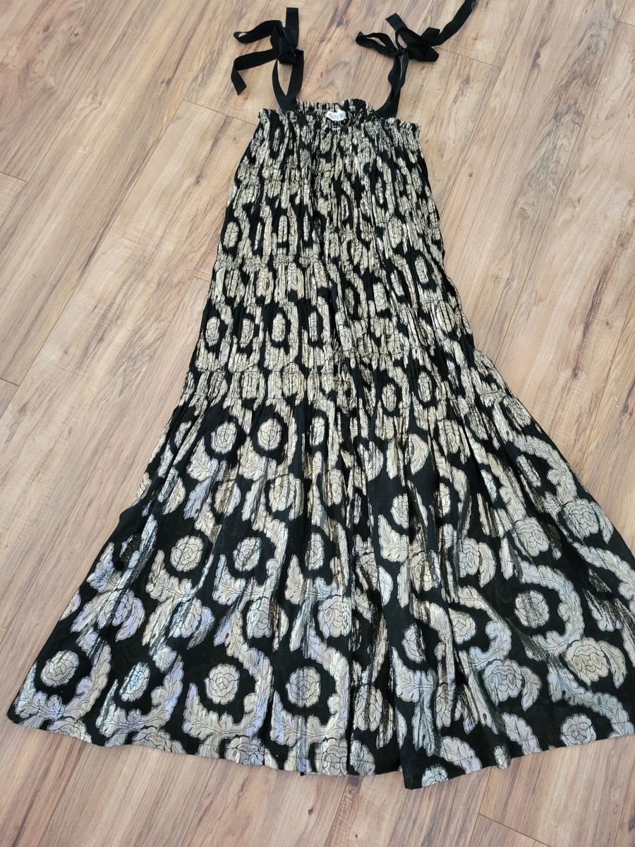 ALIX OF BOHEMIA black Cotton Silver Lurex Floral Sleevless Dress Luxury Sz  S | eBay