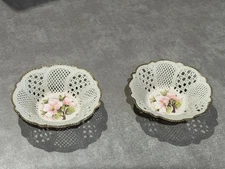 2 ROMANIAN PORCELAIN CLUJ-NAPOCA  RETICULATED FLORAL BOWLS - 4"