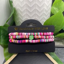 3 PC Set Heishi 7 Plus Stretch Bracelet Polymer Clay Beads Flower B8038
