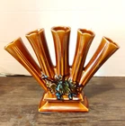 Mid-Century Modern (1961) Century Line McCoy Drip Glaze Five Finger Vase: Signed