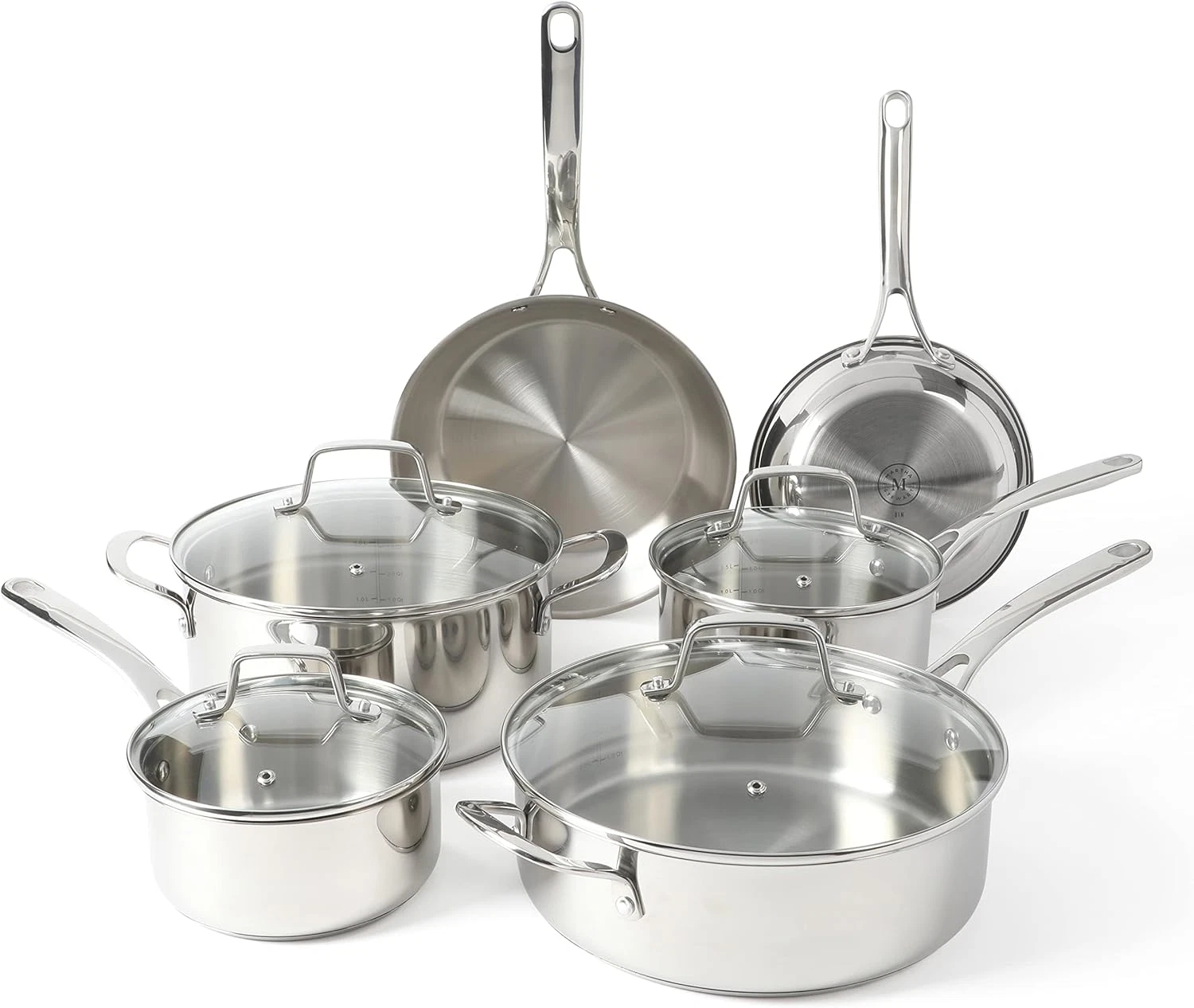 Martha Stewart Castelle 10 Piece 18/8 Durable Stainless Triply Cookware Set NEW