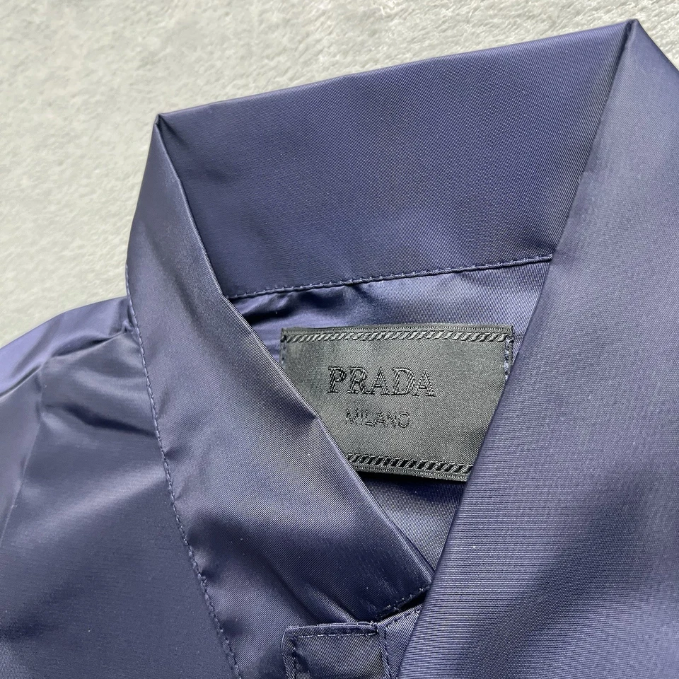 Prada Triangle Logo Nylon Shirt Jacket L Overshirt Navy Blue Size Large - Image 3 of 4