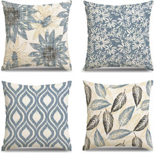Blue Floral Pillow Covers 18X18 Inch Set of 4 Boho Leaf Throw Pillow Covers Mode