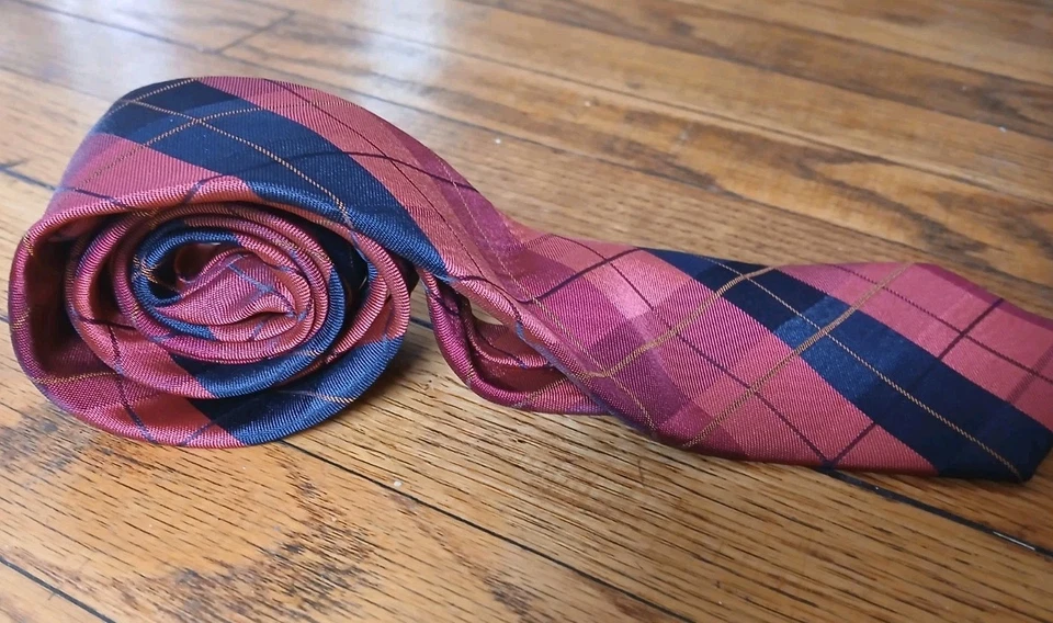 Corbata informal a cuadros 100 % poliéster rojo/negro azul marino antiguo para hombre Foto 2 de 4