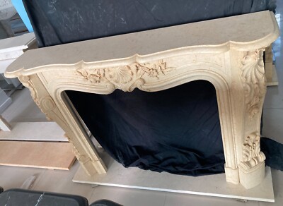 Hand Carved French style Egyptian Cream marble Fireplace Mantel