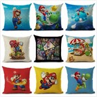 Super Mario Cushion Cover Linen Cartoon Mario Printed Throw Pillow Cover