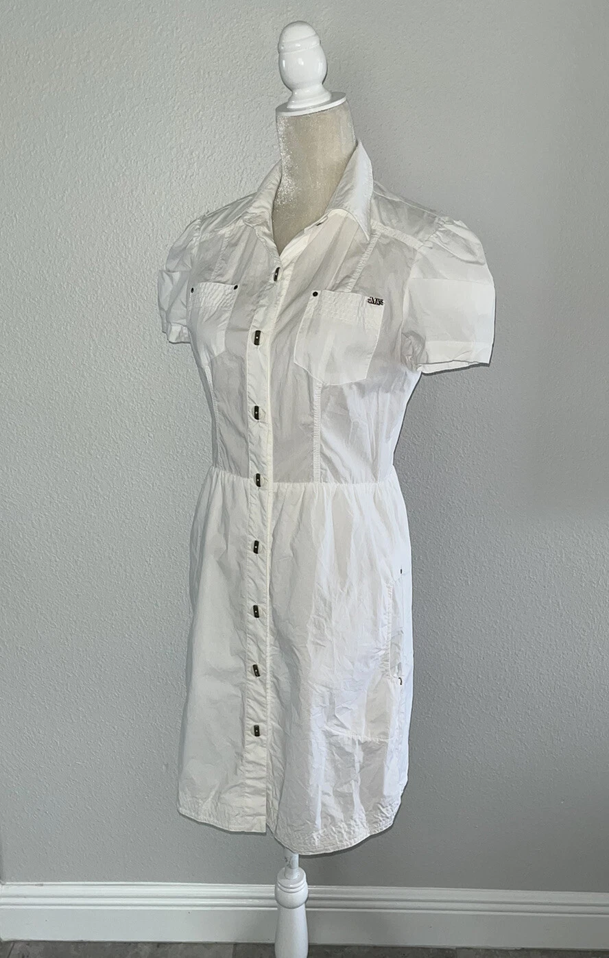 VALENTINO Abito camicia Maria Valentina cotone bianco manica corta bottoni linea A elegante XS