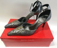 Martini Osvaldo Antracite Oro Argento Tacchi Donna In Pelle Taglia EUR 37 Con Scatola #C1