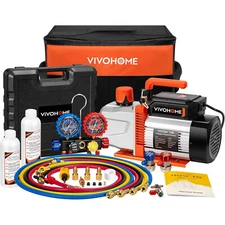 3/4 HP 7.2CFM 2 Stage HVAC Vacuum Pump and 4 Way Manifold Gauge Kit with Hoses