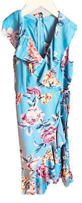 Rare Editions Dress Girls 10 Blue Floral ruffles Wedding NWT $46