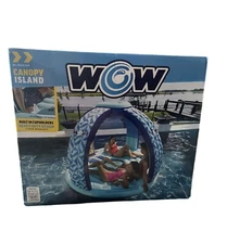 WOW Sports Pool Island Float, Inflatable Float with Canopy Blue NEW In Box