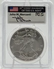 2013 Silver Eagle PCGS MS70 First Strike John Mercanti Hand Signed Flag Label