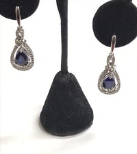 JWBR Sterling Silver 925 Pear Blue Sapphire CZ Drop Dangling Earrings