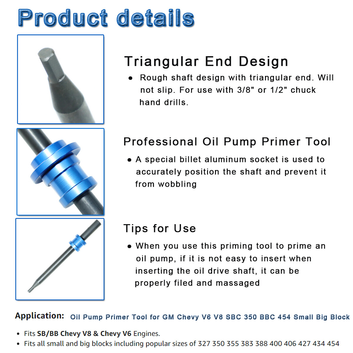 Oil Pump Primer Tool for Chevy V6 V8 GM Small Big Block SBC 350 327 305 BBC 454
