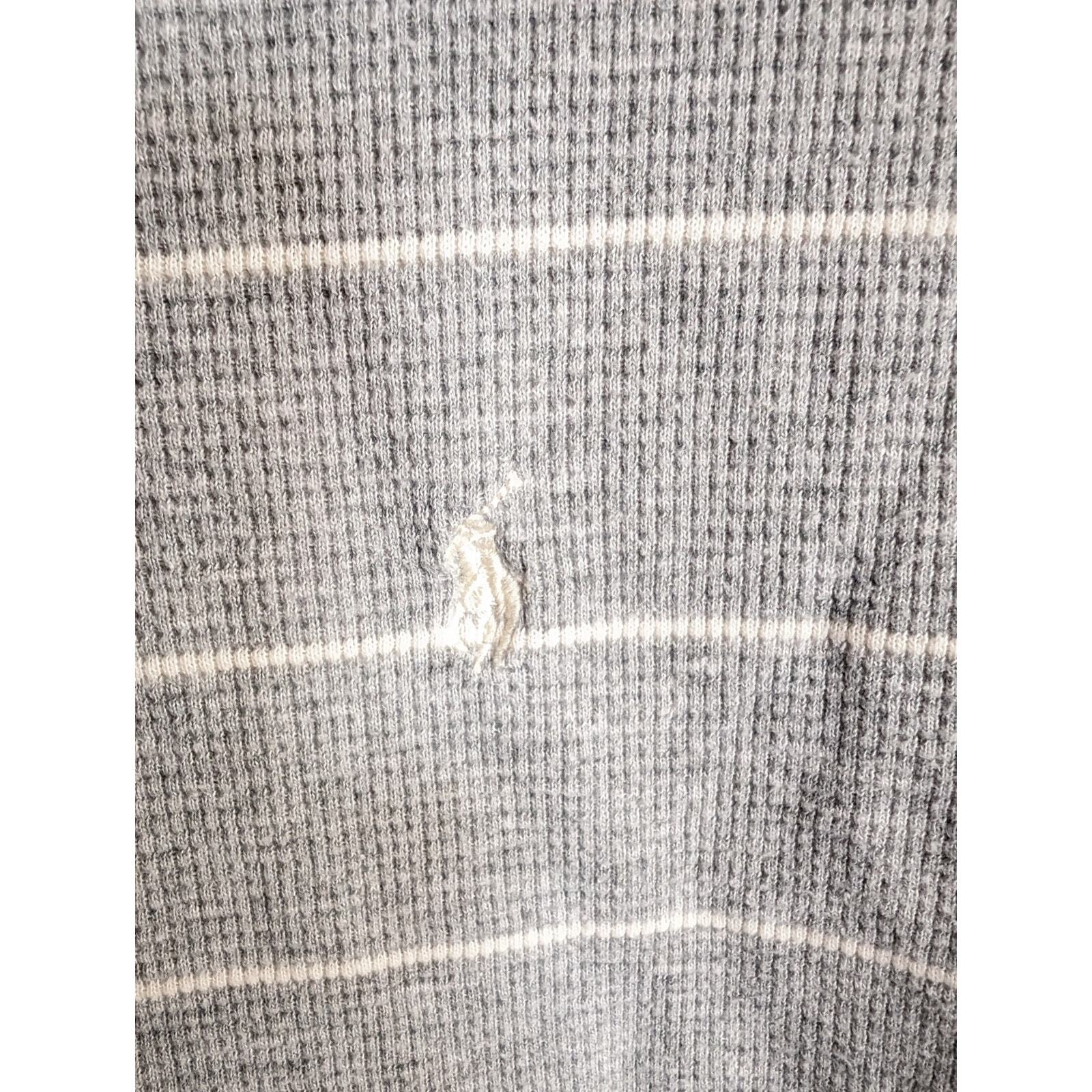 Polo Ralph Lauren Waffle Maglia Camicia Uomo 2XL Grigio Bianco Righe Pony
