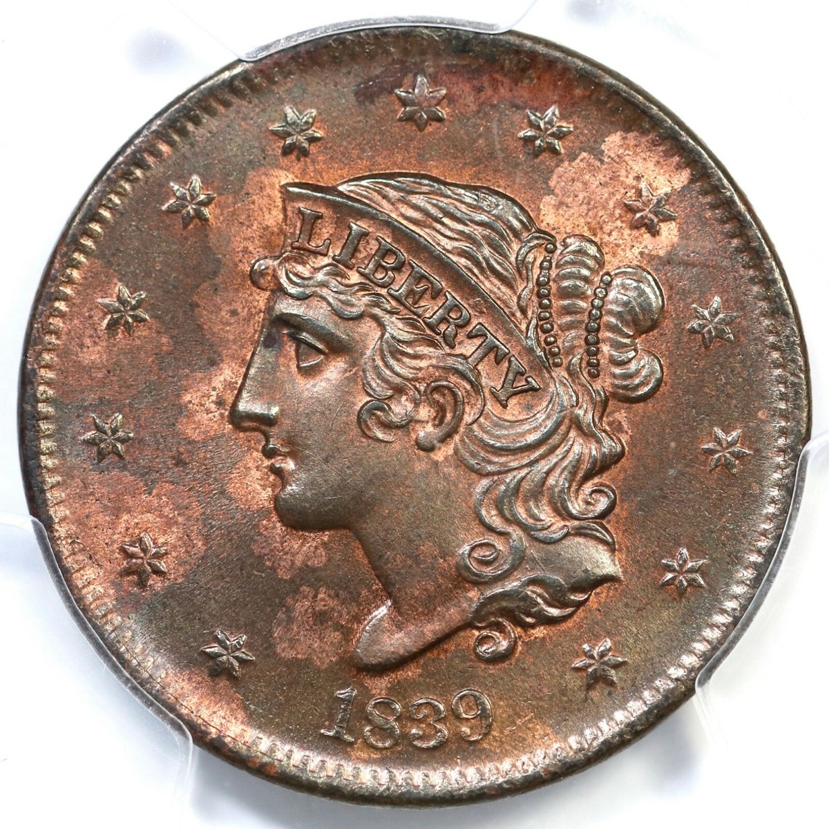 1839 N-14* PCGS MS 64 RB Booby Head Matron or Coronet Head Large