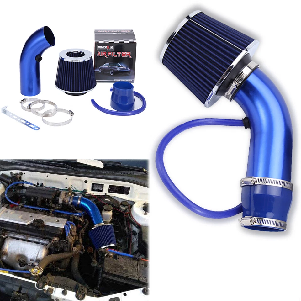 Juego de inducción de filtro de admisión de aire frío azul accesorio de sistema de manguera de flujo de alimentación de tubería Foto 2 de 4