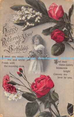 R475169 Happy Returns of Your Birthday Ich sende dir Rosen rot-weiß 1920