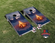 Campfire Snowy Cornhole Board Vinyl Wrap Skins Laminated Sticker Set Decal