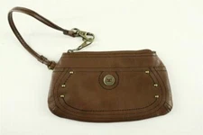 Modern Designer Wristlet Purse STONE MOUNTAIN Brown Leather Brass Trim