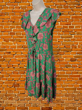 FATFACE GREEN TEE DRESS SIZE UK 8 COTTON WOMENS FLORAL V-NECK RUFFLE TIE WAIST