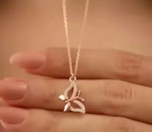 Authentic Round Simulated Diamond Women's Stunning Butterfly Pendant 14k Rose Gold Plated