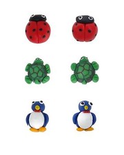 Lovely Girls 3 Earrings Lot in Multicolor Plastic and 925 Sterling silver