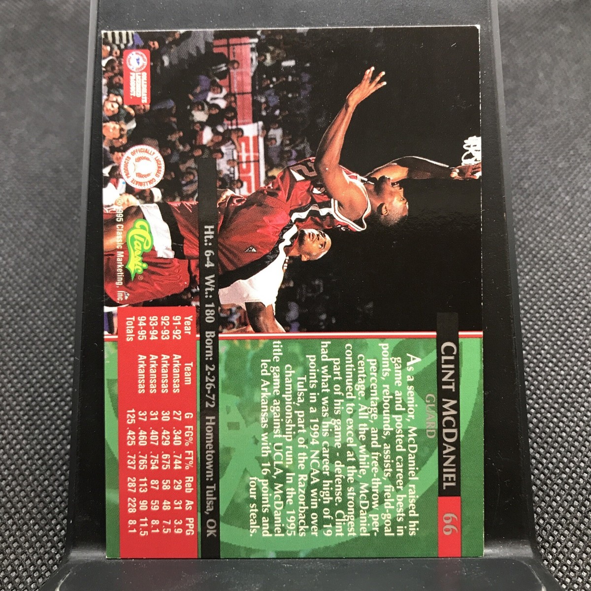 1995-96 Classic basketball #66 Clint McDaniel Arkansas Razorbacks