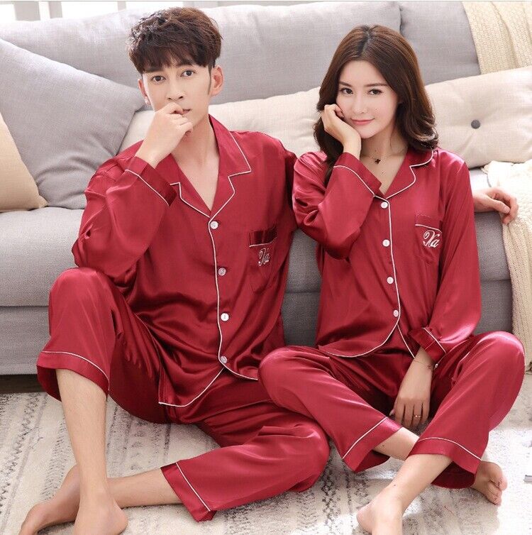 Couple Men Women Satin Pajamas Sets Long Sleeve Pyjamas Sleepwear |
