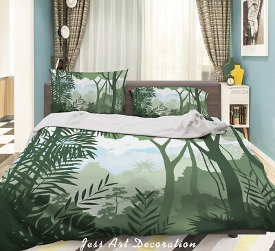3D Forest Mountains Leaves Green Quilt Cover Set Duvet Cover Bedding Pillowcases