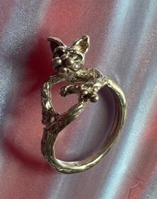 Happy Cat Ring w/ Kitty Paws Size 7  Sterling Cheshire Cat Handmade by JKL 409