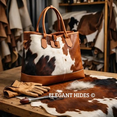 Western Cowhide Tote Bag   Tricolor Hair-On Leather Purse Handbag for Women
