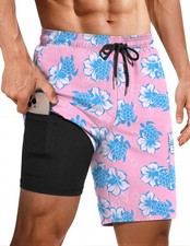 Mens Swim Trunks with Compression Liner 2 in 1 Board Shorts 9" Quick Dry Bath...