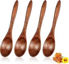 Cucharas de madera pequeñas de 5,9 pulgadas, paquete de 4 cucharas de miel de madera para té, cuchara de sopa pequeña