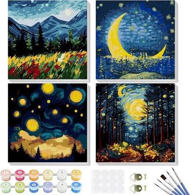 BESUCHE DEN GHHKUD- GHHKUD Malen Nach Zahlen Erwachsene Kinder und Anfänger, 4 Stück Landschaften M
