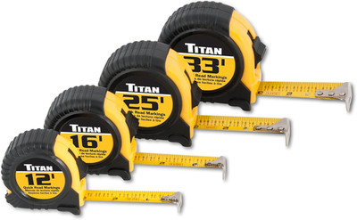 10902 Tape Measure with Easy-Read Standard Markings and Durable Case, 4-Piece Se