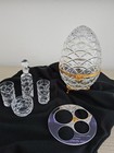Faberge Crystal Egg Caviar Vodka Server Set Egg, Bowl, Two Glasses, Decanter — photo 1