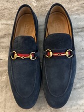 GUCCI Jordaan Horsebit Navy Blue Suede Web Loafers 10/ 10.5  1953 Moccasin $1050
