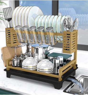 Dish Drying Rack, 2 Tier Dish Racks for Kitchen Counter, Large Dish Drying Ra...