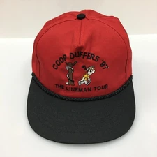 Vintage Coop Duffers Hat Cap Strap Back Red Black Embroidered Golf Tour Mens 90s
