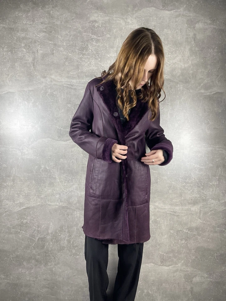 Abrigo DROMe Italiano Piel de Oveja y Cordero Cuero Berenjena Púrpura Talla M Foto 2 de 4