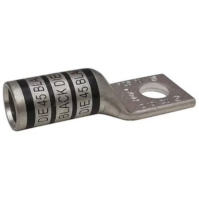 One-Hole Compression Lug, 2/0 Awg Max, 1/2 In Stud, Long Barrel, Copper, Black,