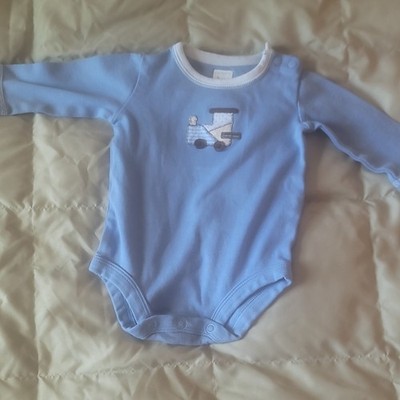 Carter's 3M Blue Bodysuit Train Embroidered Long Sleeve Snap One-Piece